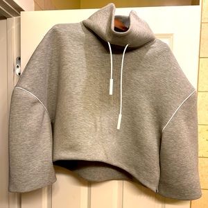 Grey cropped cowl neck sweatshirt with white ribbing OS